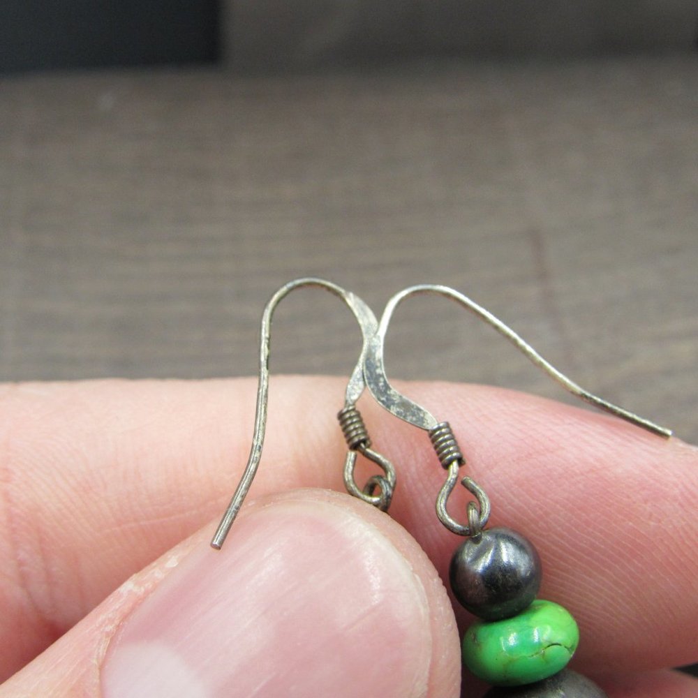Sterling Silver Large Green Stone Dangle Earrings - Picture 3 of 5